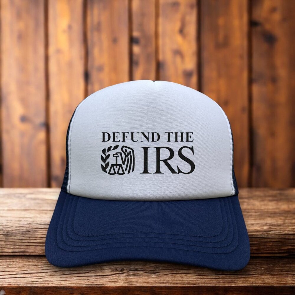 Defund The IRS Mens Trucker Hat Navy Democrat Republican Baseball Cap